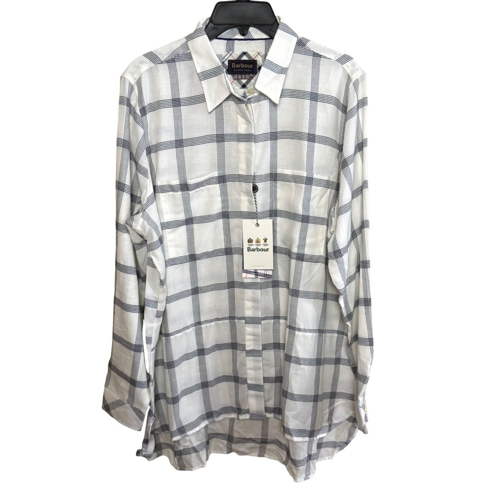 Barbour Summer Tartan Kelso Shirt Womens 12 Cloud/Blue Plaid Cotton British Prep